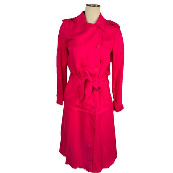 TRF_Outerwear by ZARA Womens M Lightweight Trench Coat Belt Fuchsia Pink Lyocell - Picture 1 of 8